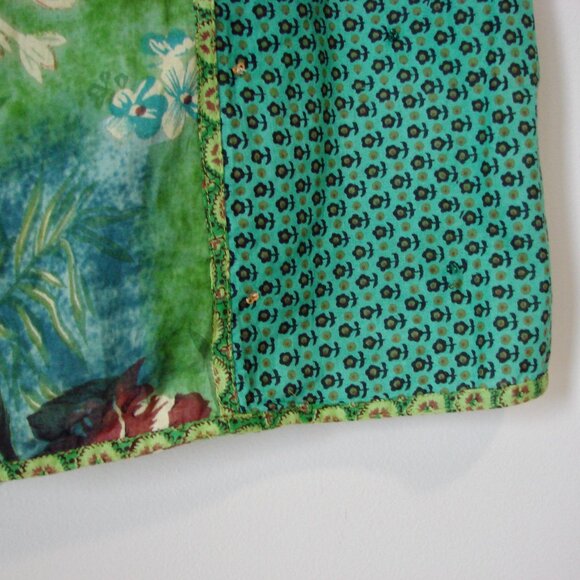 Green Floral Summer Midi Skirt Sequins Beads Cotton Made in France Size Medium - Picture 9 of 13